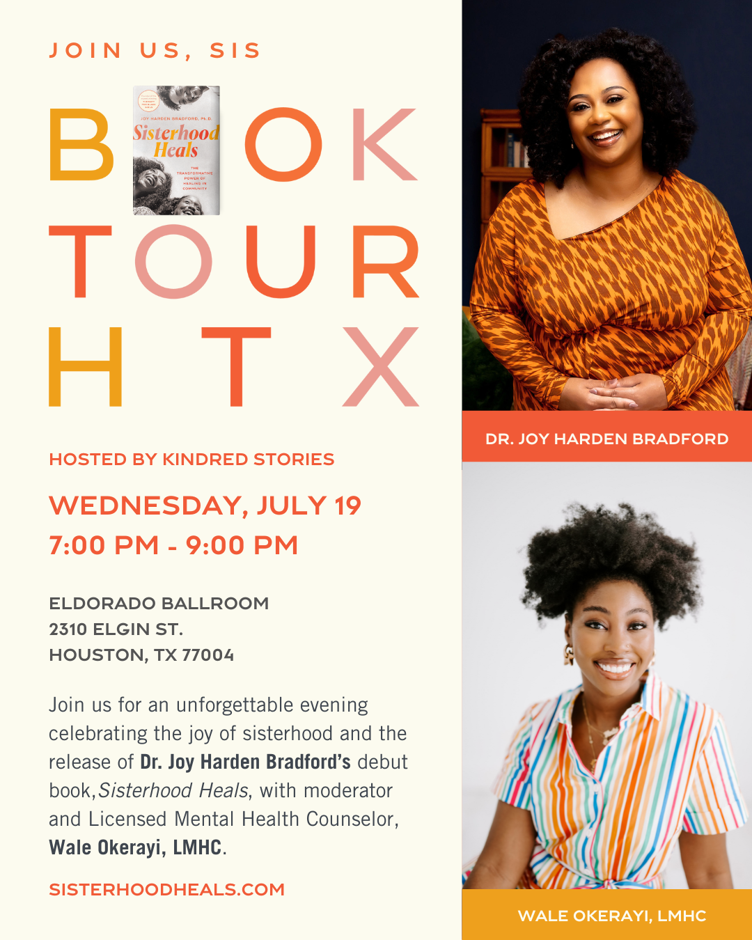 IN PERSON AUTHOR TALK: Sisterhood Heals with Dr. Joy Harden Bradford (Founder of Therapy for Black Girls)-July 19 at 7PM CST (PURCHASE TICKETS ON EVENBRITE)