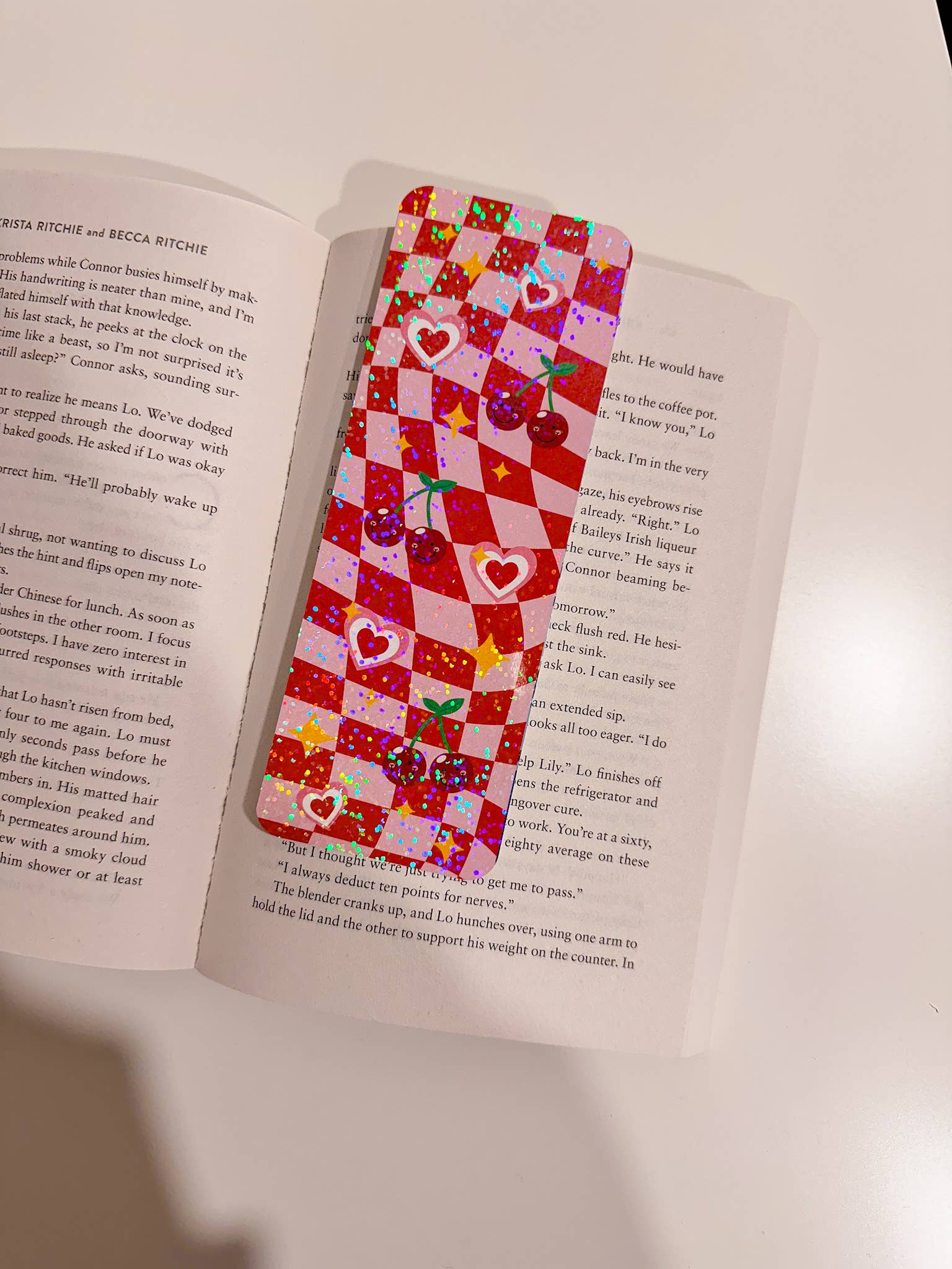 Cherry Checker Glitter Bookmark