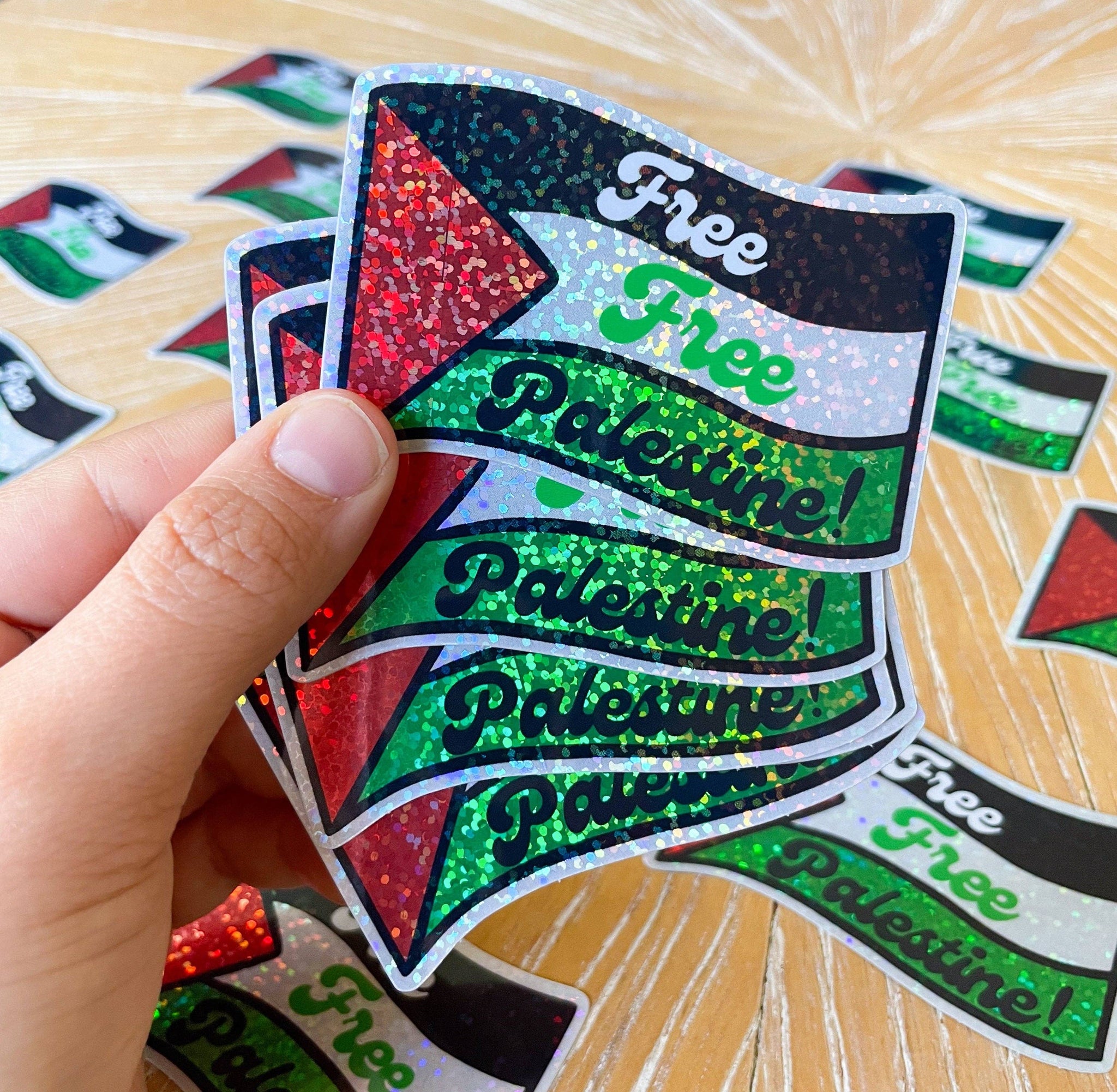 Free Free Palestine Wavy Flag Sticker with Glitter Sticker Weatherproof Palestinian gift for Laptops and water bottles Donates to Gaza