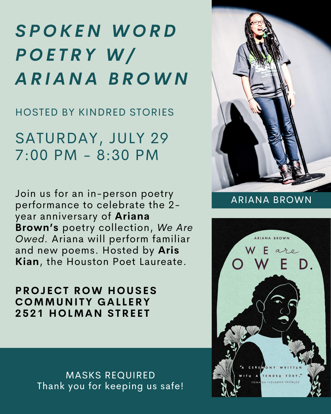 IRL Poetry Reading with Ariana Brown & Aris Kian-July 29 at 7PM