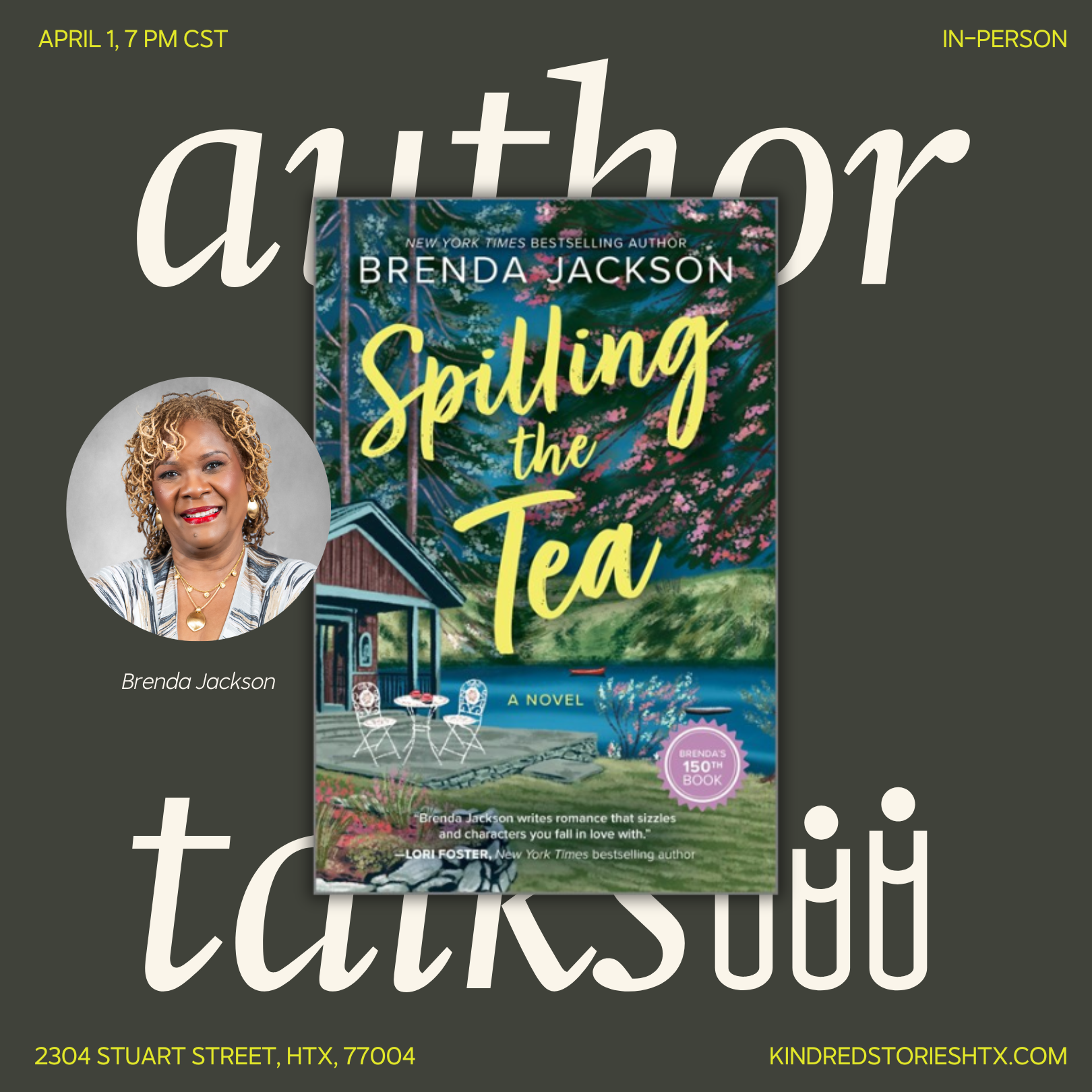 IRL AUTHOR TALK: Spilling the Tea with Brenda Jackson - April 1 @ 7PM