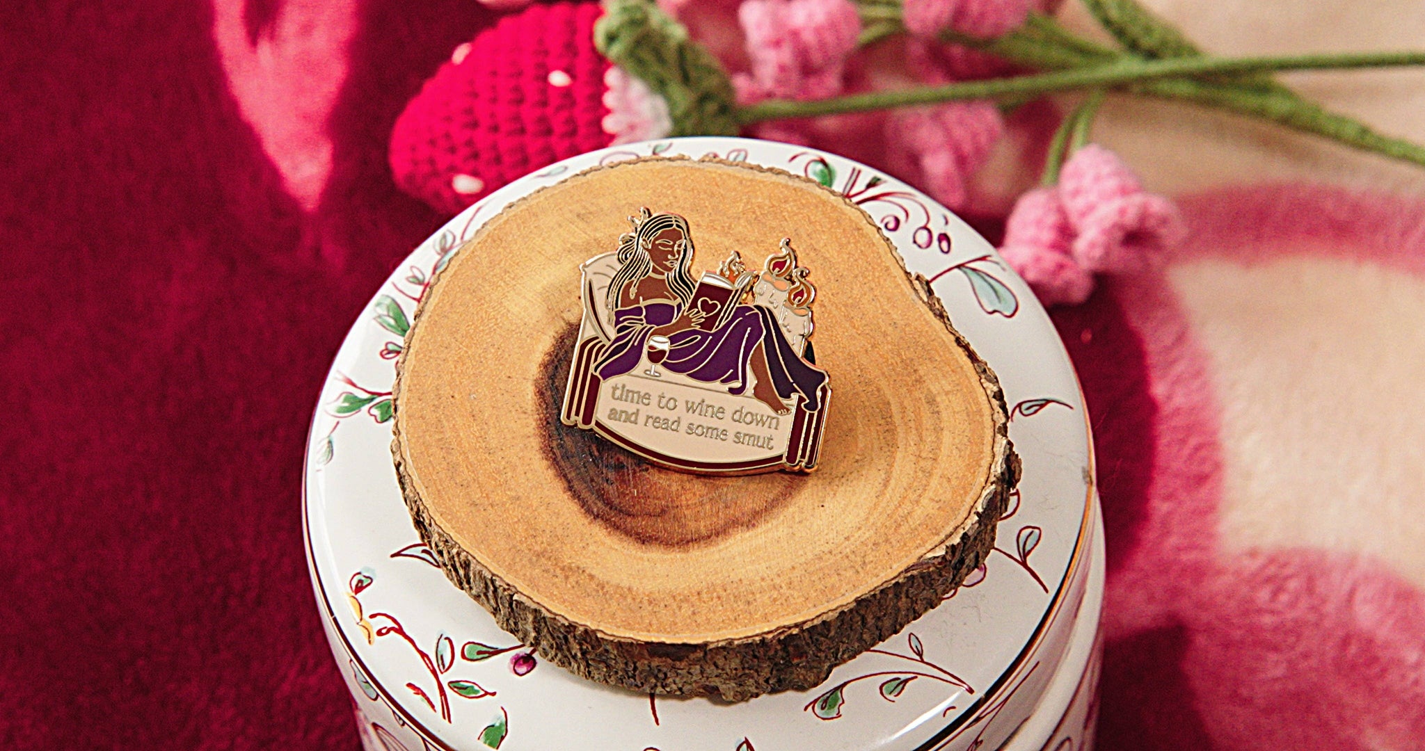 "Time to Wine Down and Read Some Smut" Enamel Pin