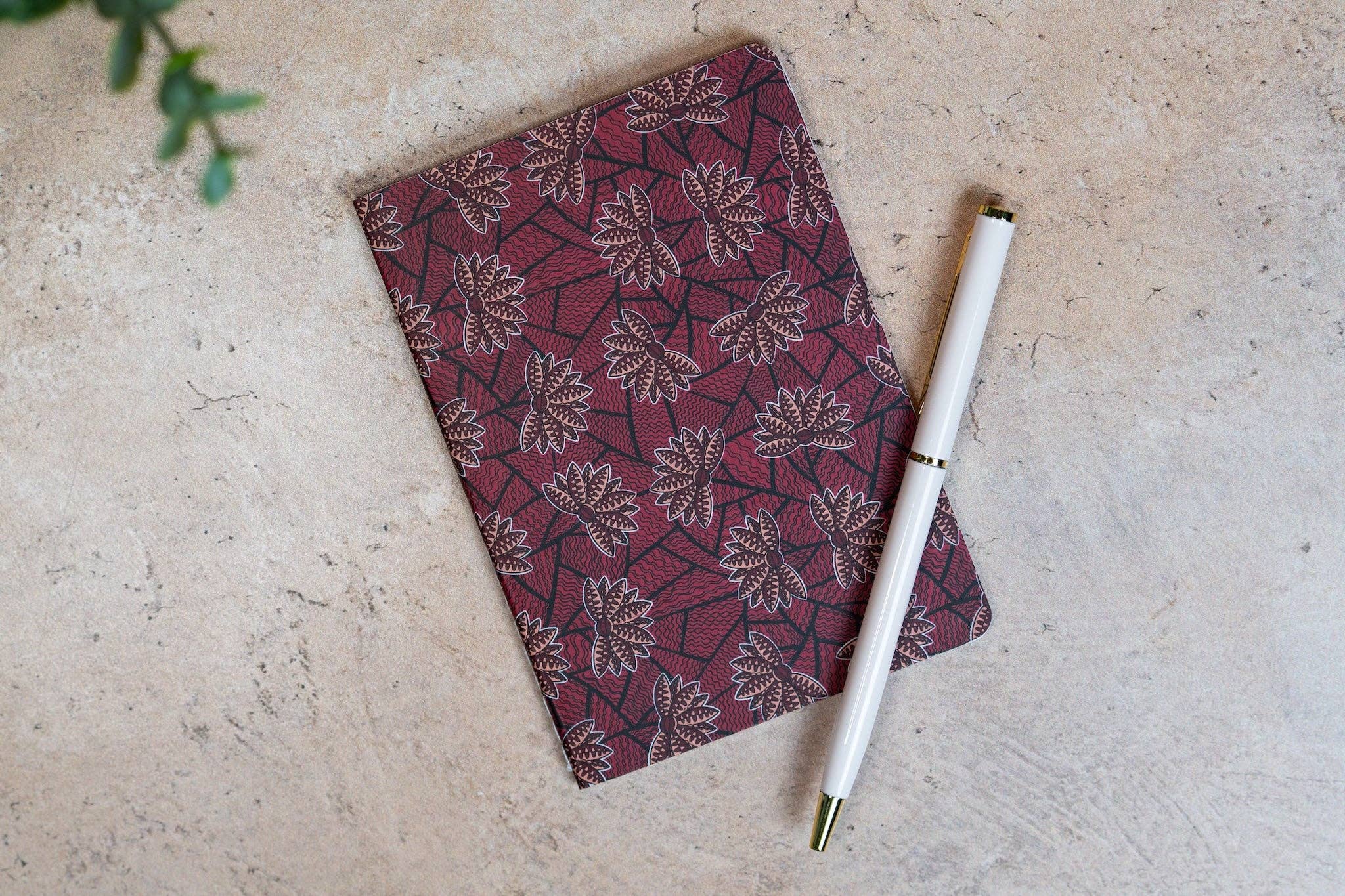 African Print Pocket Notebook - Red Blossom (Ankara)
