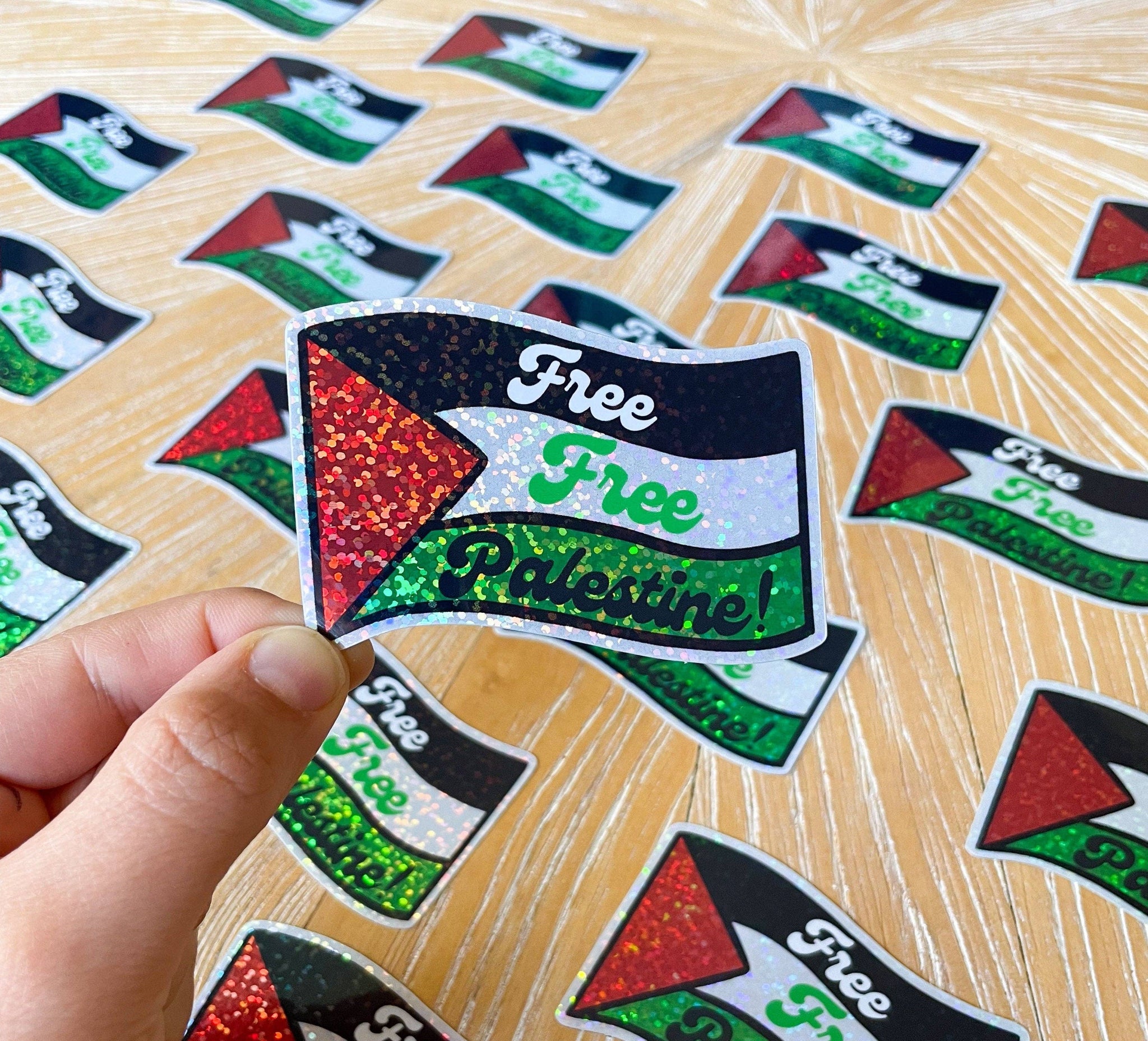 Free Free Palestine Wavy Flag Sticker with Glitter Sticker Weatherproof Palestinian gift for Laptops and water bottles Donates to Gaza