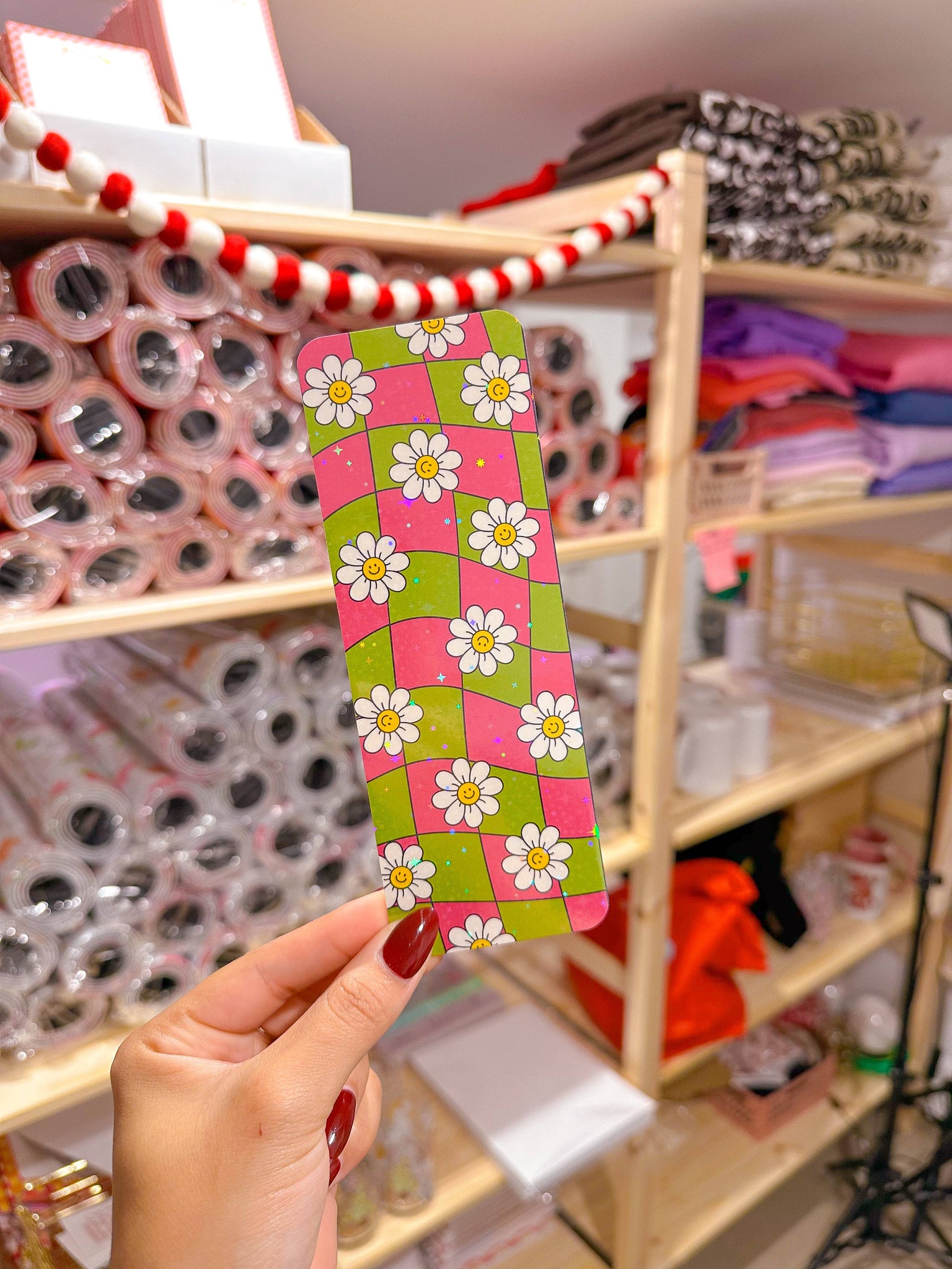 Pink and Green Checker Glitter Bookmark