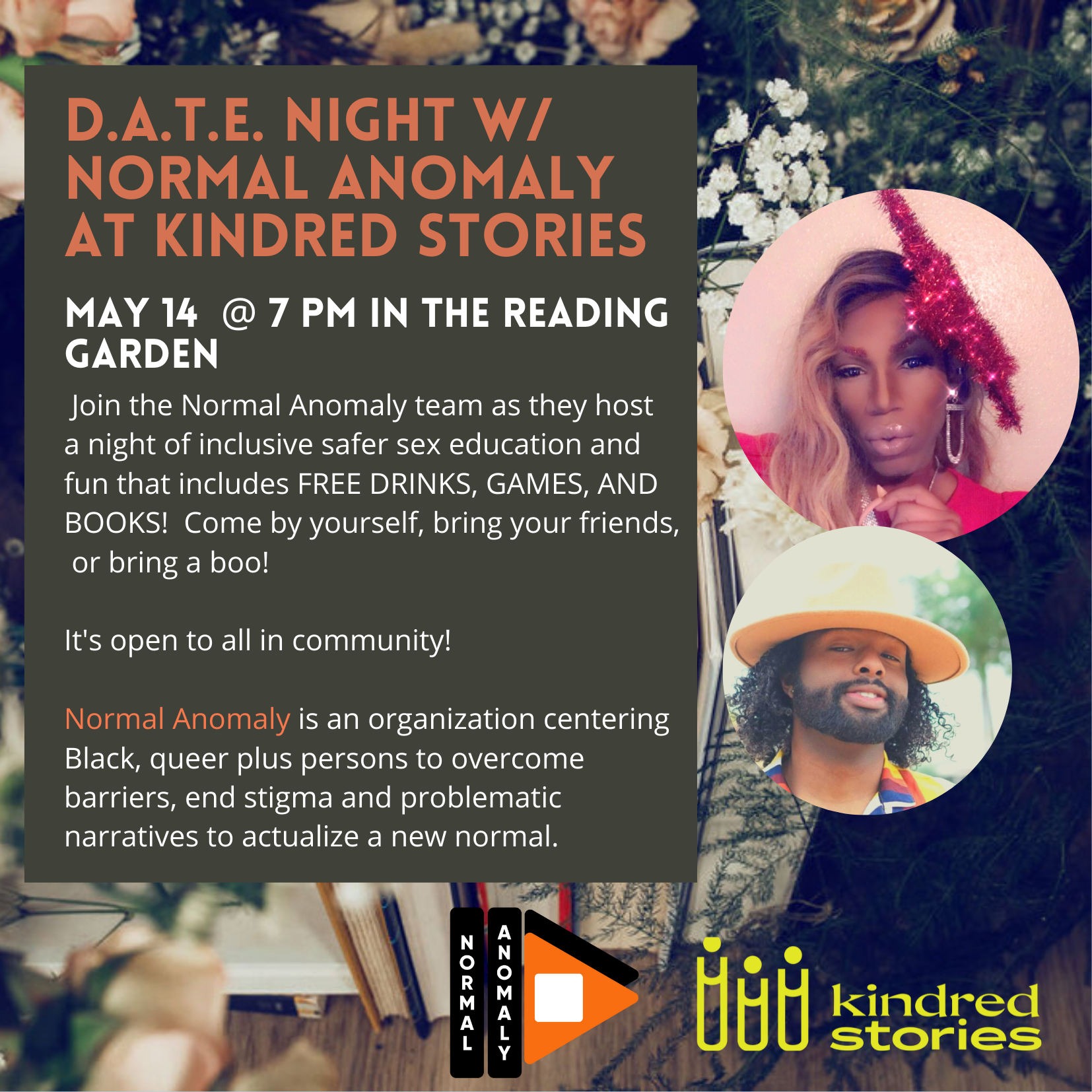 D.A.T.E. Night May 14 at Kindred Stories with Normal Anamoly